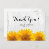 Zonnebloem bruiloft rustieke schuur hout dank u briefkaart (Voorkant / Achterkant)