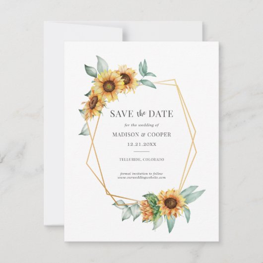 Zonnebloem Bruiloft Save the Date (Voorkant)