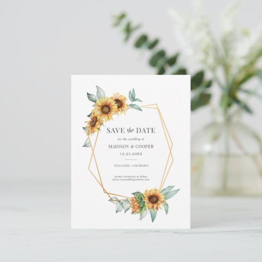 Zonnebloem Bruiloft Save the Date (Staand voorkant)