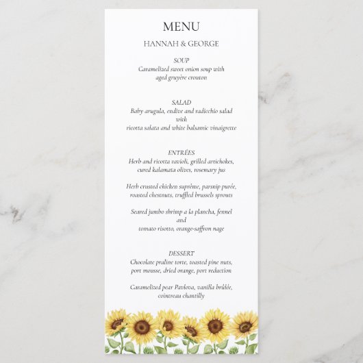 Zonnebloem bruiloft schuur Modern Elegant Chic Menu (Voorkant)