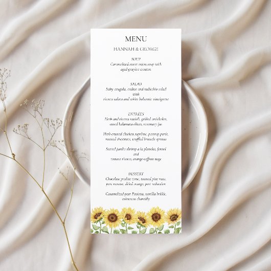 Zonnebloem bruiloft schuur Modern Elegant Chic Menu