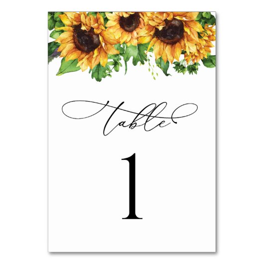 Zonnebloem bruiloft tafel nummers kaart (Achterkant)