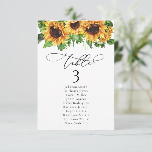 Zonnebloem bruiloft tafel Zitkaart Kaarten (Staand voorkant)
