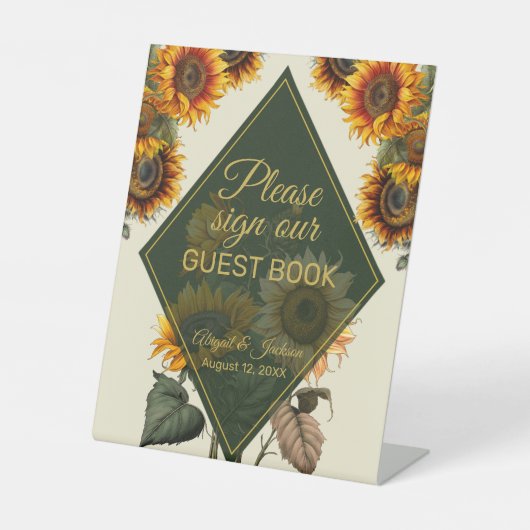 Zonnebloem bruiloft Teken ons gastenboek Reclamebord Met Voetstuk (Voorkant)