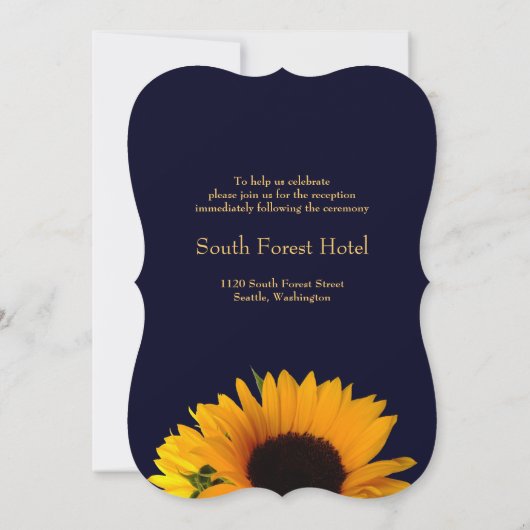 Zonnebloem bruiloft uitnodiging (Navy Blue) (Achterkant)