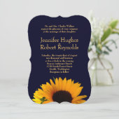 Zonnebloem bruiloft uitnodiging (Navy Blue) (Staand voorkant)