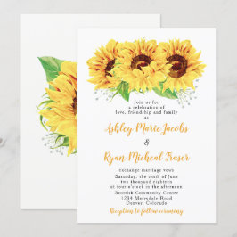Zonnebloem bruiloft uitnodiging Waterverf Bloemen