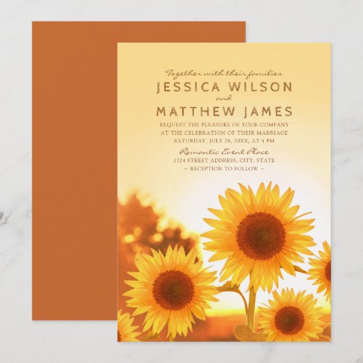 Zonnebloem bruiloft uitnodigingen rustieke Herfst (Voorkant / Achterkant)