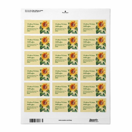 Zonnebloem Bruiloft V13 Goud en Groen Etiket (Full Sheet)