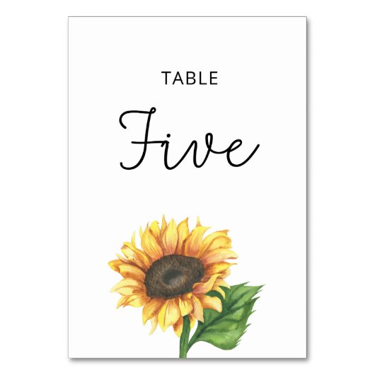 Zonnebloem bruiloft Vijf tafel nummer Kaart (Voorkant)