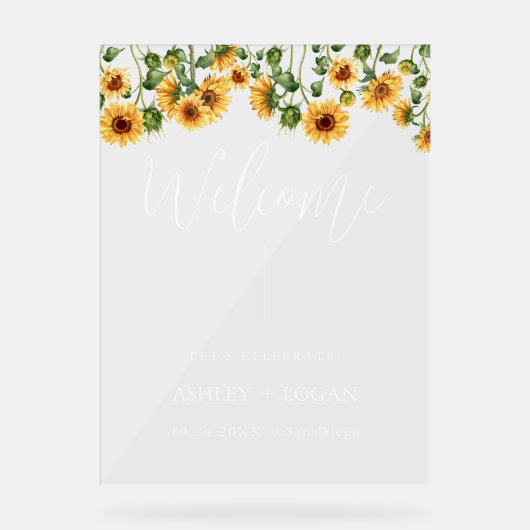 Zonnebloem bruiloft Welkom acryl teken Acryl Bord (Voorkant)