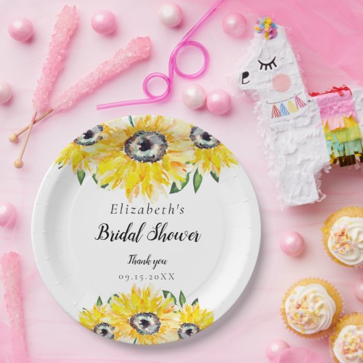 Zonnebloem Bruiloftsfeest Script Modern Bloem Chic Papieren Bordje (Feest)