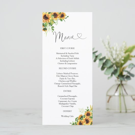 Zonnebloem Bruiloftsmenu Menu (Staand voorkant)