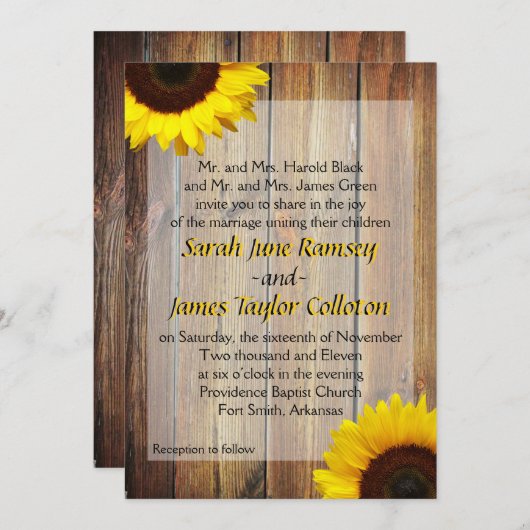 Zonnebloem bruiloftsuitnodiging kaart (Voorkant / Achterkant)