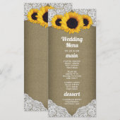 Zonnebloem Bruine Papier en Kant Bruiloftsmenu Kaa Menu (Voorkant / Achterkant)