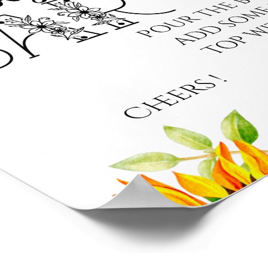 Zonnebloem bubbelbar bruidsfeest bord poster (Hoek)