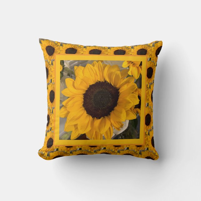 Zonnebloem & Buffalo Plaid Kussen (Voorkant)