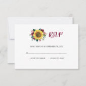 Zonnebloem Bugundy Roos Bloemen Bruiloft RSVP Kaartje (Voorkant)