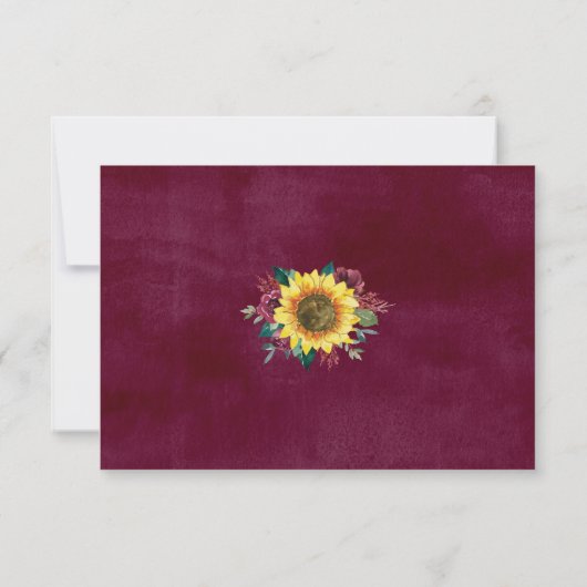 Zonnebloem Bugundy Roos Bloemen Bruiloft RSVP Kaartje (Achterkant)