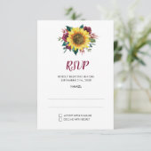 Zonnebloem Bugundy Roos Bloemen Bruiloft RSVP Kaartje (Staand voorkant)