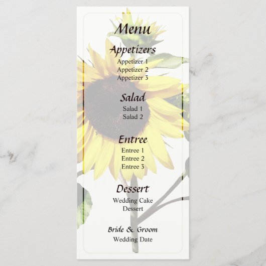 Zonnebloem Buigt Trouwmenu Menu (Voorkant)