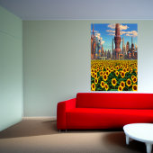 Zonnebloem buiten de stad | AI Art Poster