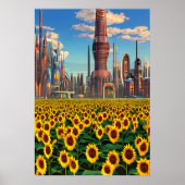 Zonnebloem buiten de stad | AI Art Poster (Voorkant)
