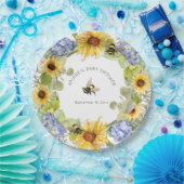 Zonnebloem Bumble Bee Blue Hydrangea Baby shower Papieren Bordje (Feest)