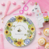 Zonnebloem Bumble Bee Blue Hydrangea Baby shower Papieren Bordje (Feest)