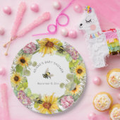 Zonnebloem Bumble Bee Pink Hydrangea Baby shower Papieren Bordje (Feest)