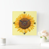 Zonnebloem Bumble Bee Wall Clock Vierkante Klok (Huis)