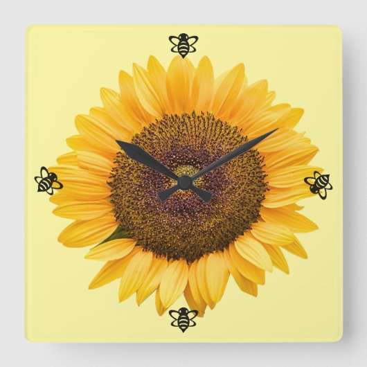 Zonnebloem Bumble Bee Wall Clock Vierkante Klok (Voorkant)