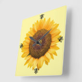 Zonnebloem Bumble Bee Wall Clock Vierkante Klok (Hoek)