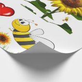Zonnebloem Bumblebee Red Hearts Matte Wrapping Pap Cadeaupapier (Hoek)