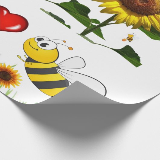 Zonnebloem Bumblebee Red Hearts Matte Wrapping Pap Cadeaupapier (Hoek)