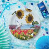 Zonnebloem Bumblebee White Dove Paper Borden Papieren Bordje (Feest)