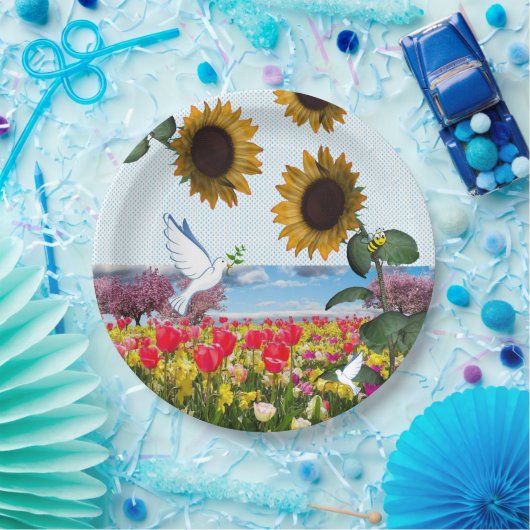 Zonnebloem Bumblebee White Dove Paper Borden Papieren Bordje (Feest)