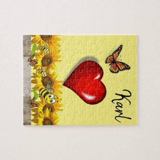 Zonnebloem Bumblebeenboter Puterfly Legpuzzel (Horizontaal)