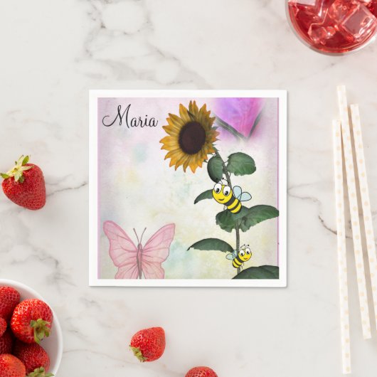 Zonnebloem Bumblebeenvlinderpapier Servet (Insitu)