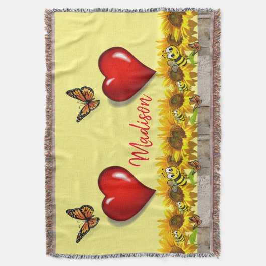 Zonnebloem Bumblebei Throw Blanket Deken (Voorkant Verticaal)