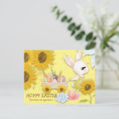 Zonnebloem Bunny Spring Hoppy Easter Yellow Feestdagenkaart (Staand voorkant)