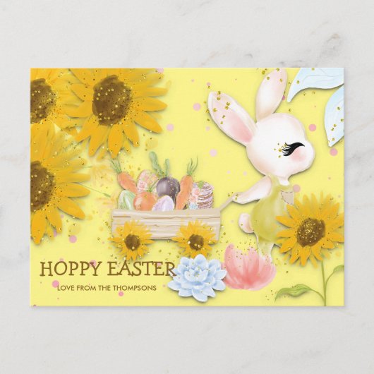Zonnebloem Bunny Spring Hoppy Easter Yellow Feestdagenkaart (Voorkant)