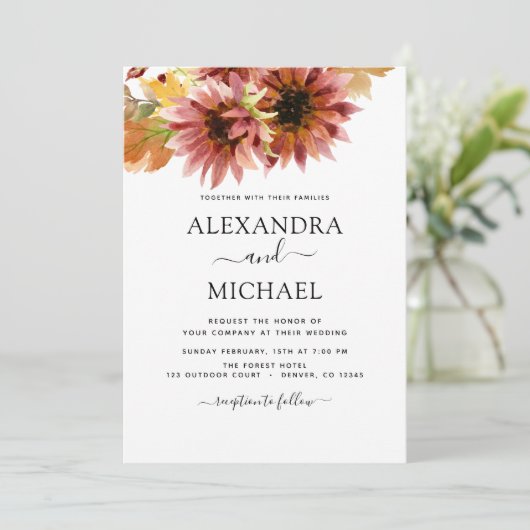 Zonnebloem Burgundy Country Waterverf Weddenschap Kaart (Staand voorkant)