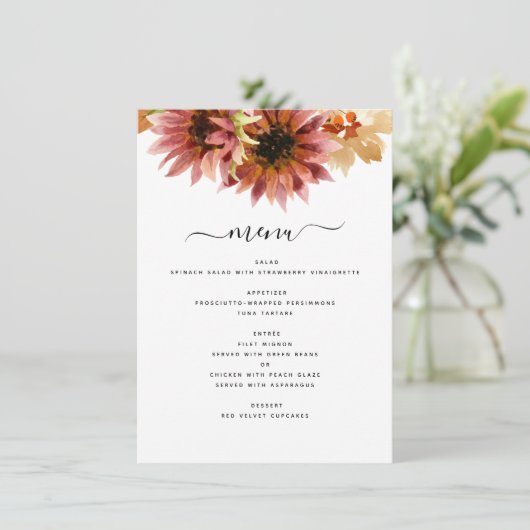 Zonnebloem Burgundy Country Waterverf Weddenschap Menu (Staand voorkant)