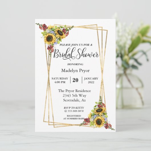 Zonnebloem Burgundy Gold Lijst Vrijgezellenfeest Kaart (Staand voorkant)