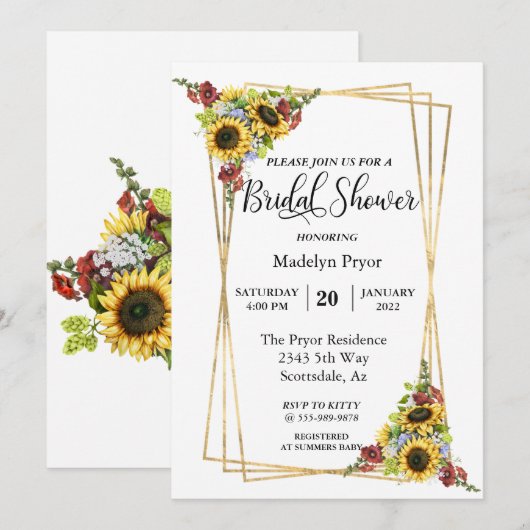 Zonnebloem Burgundy Gold Lijst Vrijgezellenfeest Kaart (Voorkant / Achterkant)