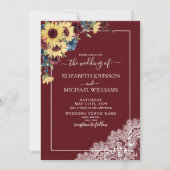 Zonnebloem Burgundy Navy Blue Script Photo Weduwsc Kaart (Voorkant)