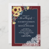 Zonnebloem Burgundy Navy Blue Wood Weduwschap Kaart (Voorkant)