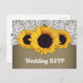 Zonnebloem Burlap en Kant Bruiloft RSVP Briefkaart (Voorkant / Achterkant)