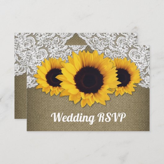 Zonnebloem Burlap en Kant Bruiloft RSVP Kaarten (Voorkant / Achterkant)